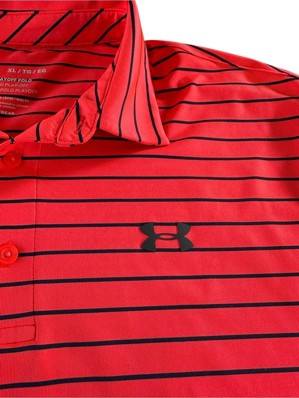 Under Armour Red Polo with Thin Black Stripes Men’s XL - Picture 4 of 9